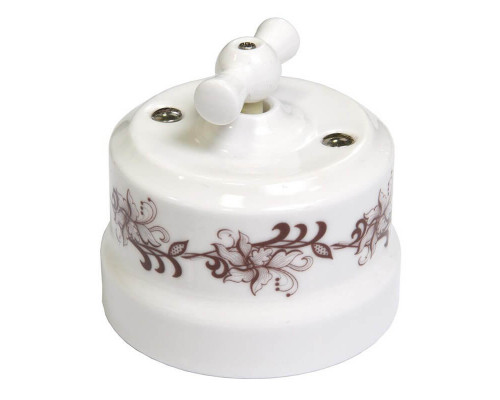 Ретро выключатель белый с коричневым узором 34117 Lindas двухклавишный